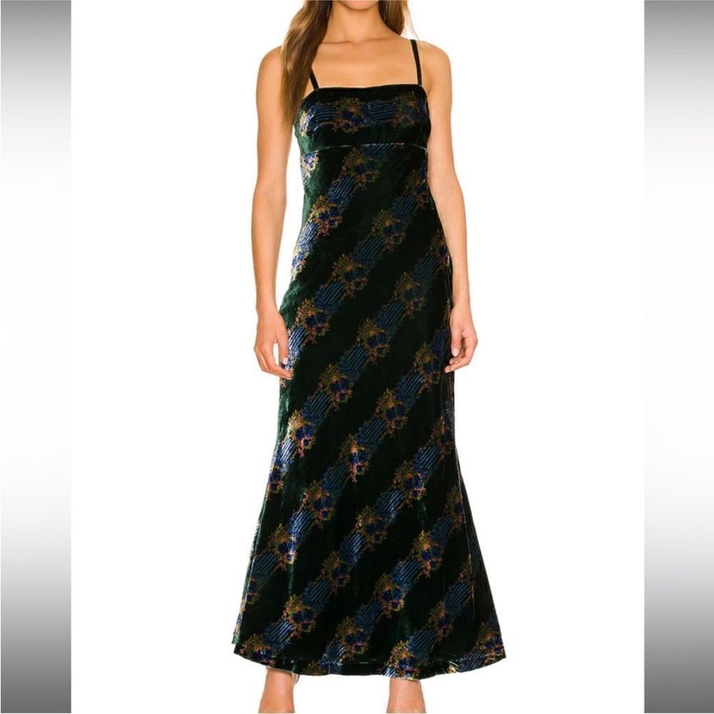 Free People X REVOLVE Juliet Velvet Printed Maxi Dress in Emerald Combo-Q8